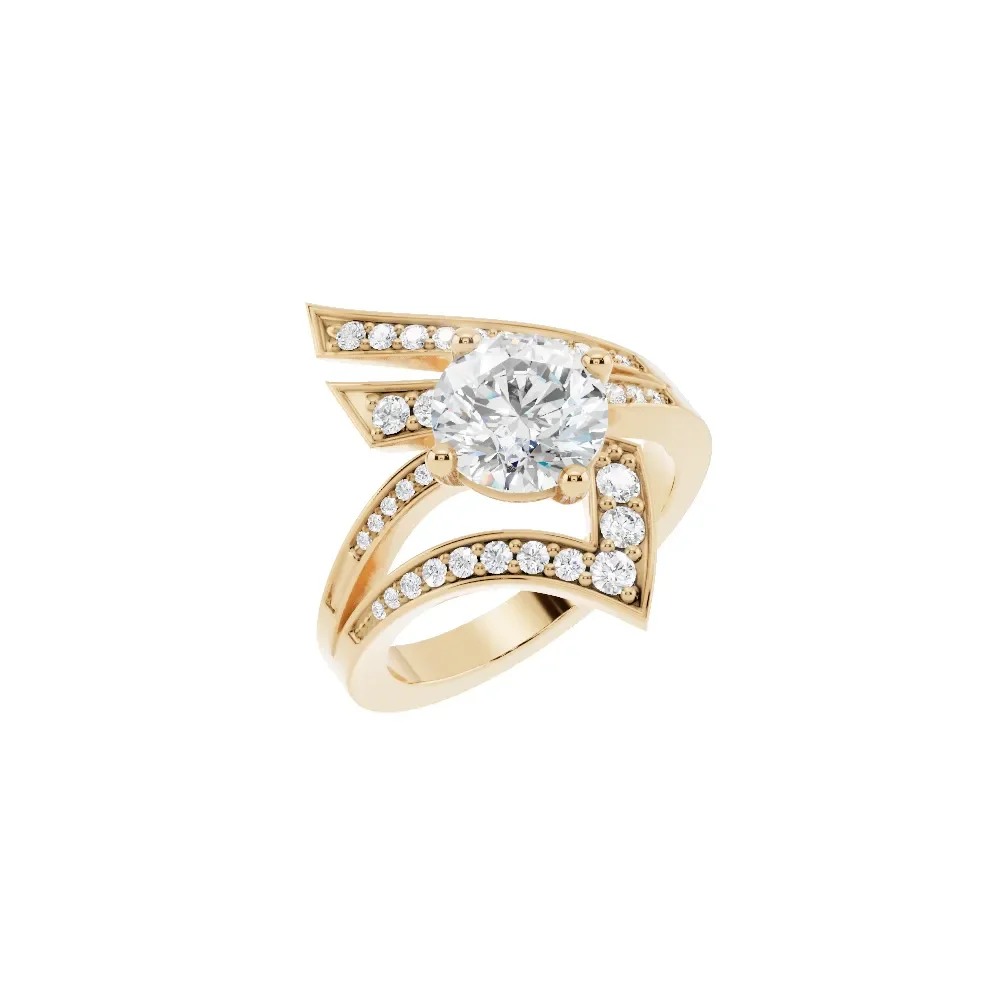 14K Yellow Gold Round Diamond Ring in yellow finish