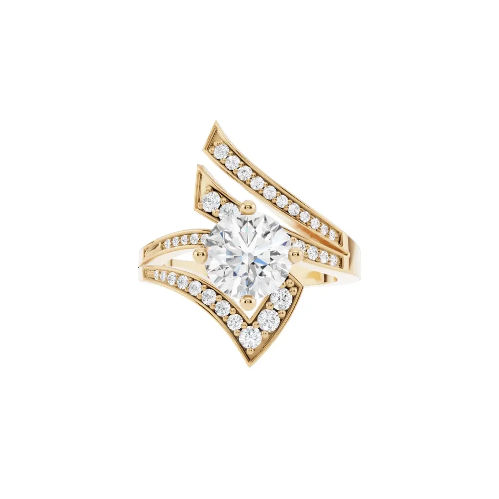 14K Yellow Gold Round Diamond Ring in yellow finish thumbnail 4