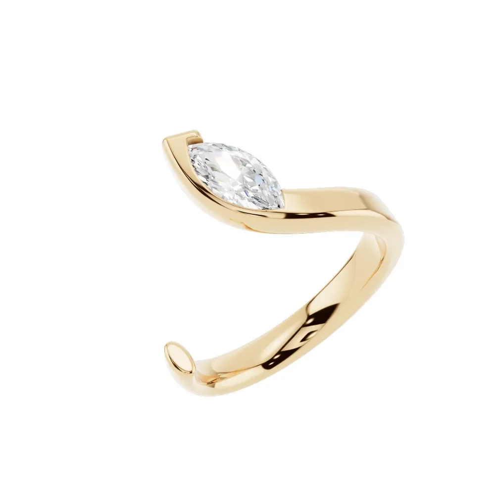 Marquise Diamond Art Deco Anniversary Ring in 14K Yellow Gold in yellow finish