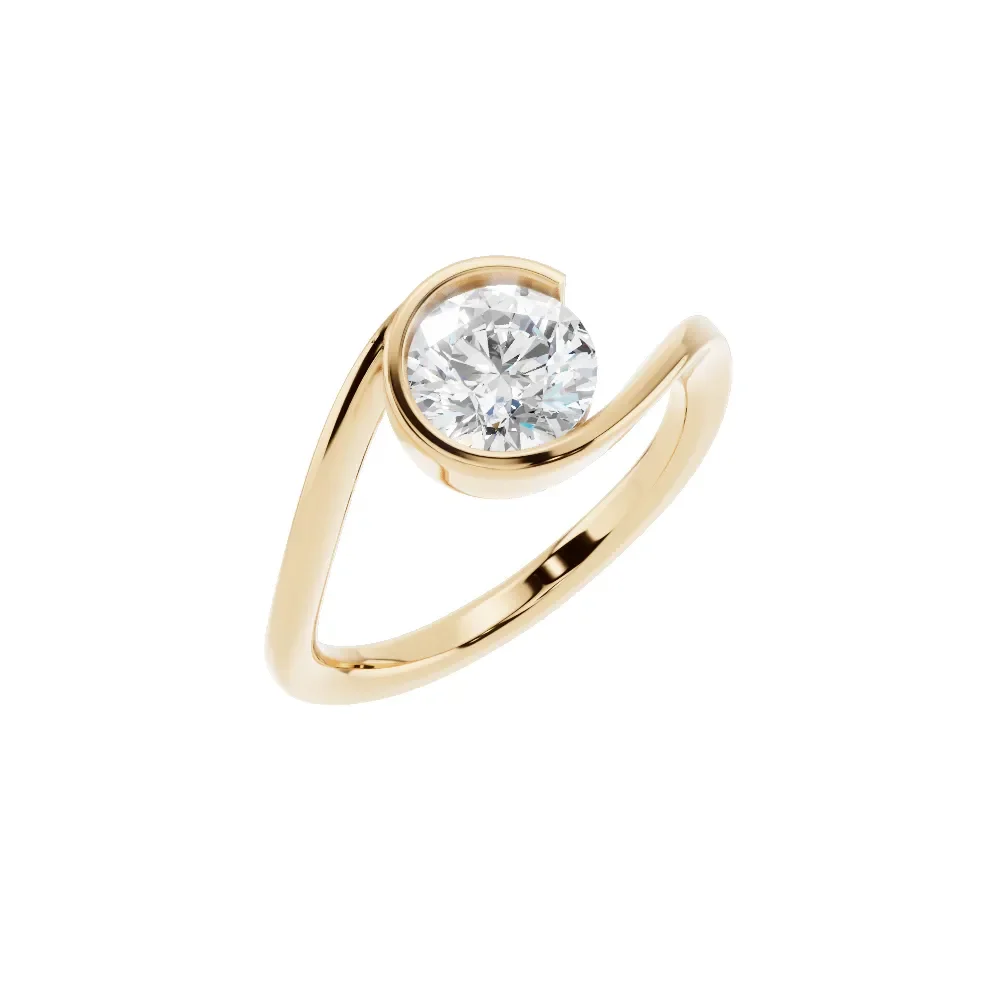 14K Yellow Gold Round Diamond Minimal Ring in yellow finish thumbnail 3