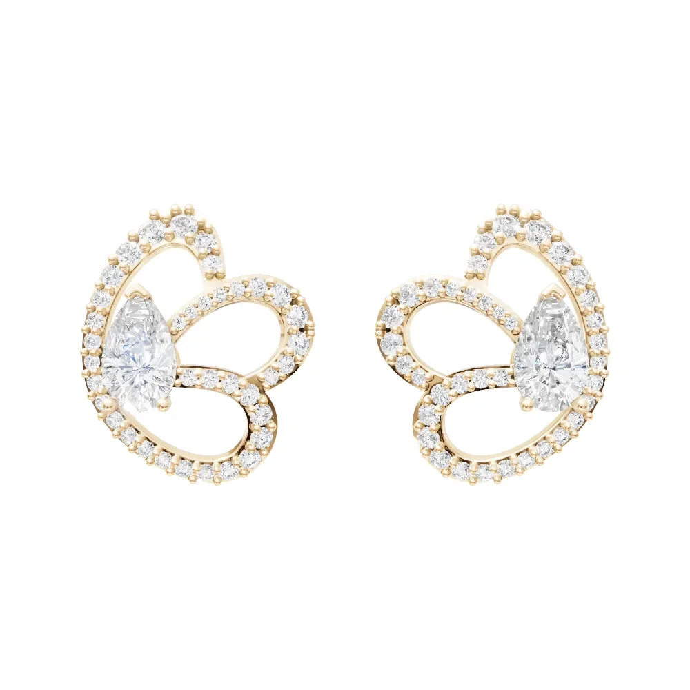 Pear Cut Lab-Grown Diamond Floral Earrings | RJH in yellow finish thumbnail 3