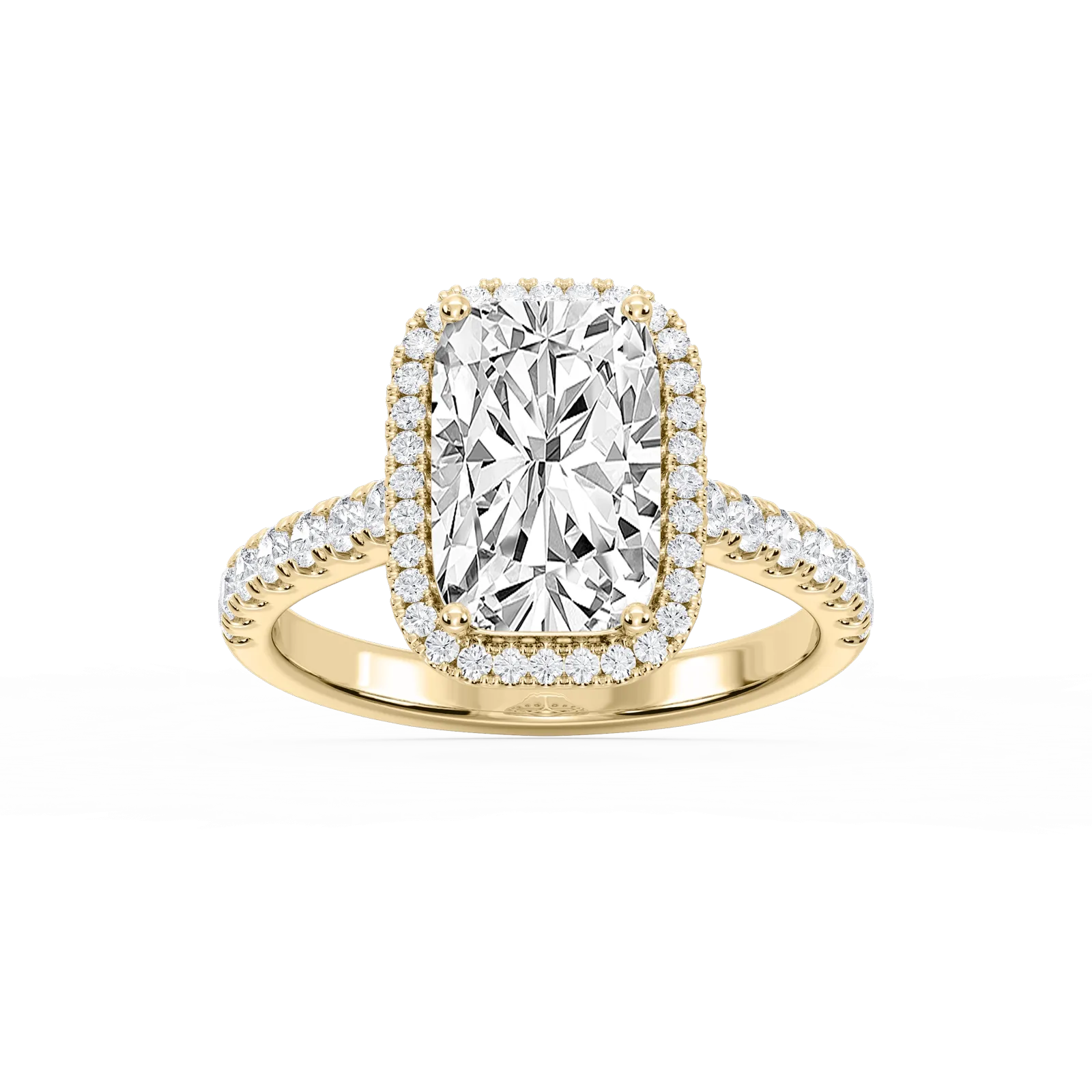 Daniela 2 ctw Antique Elongated Cushion Lab Grown Diamond Classic Prong Halo Engagement Ring in yellow finish thumbnail 4