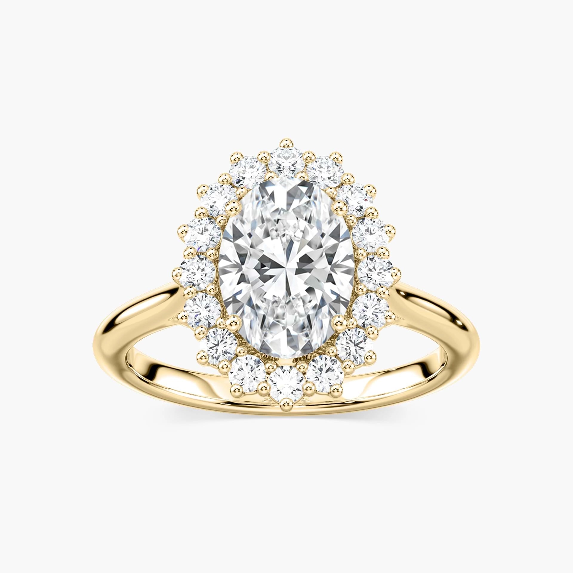 Diana 1 ½ ctw Oval Lab Grown Diamond Vintage Halo Engagement Ring in yellow finish thumbnail 2