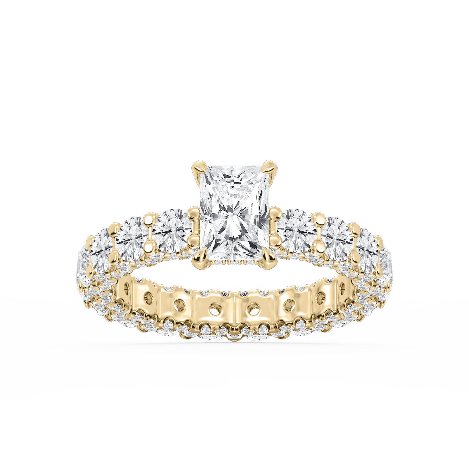 Giselle 2 ctw Radiant Lab Grown Diamond Pavé Eternity Hidden Halo Engagement Ring in yellow finish