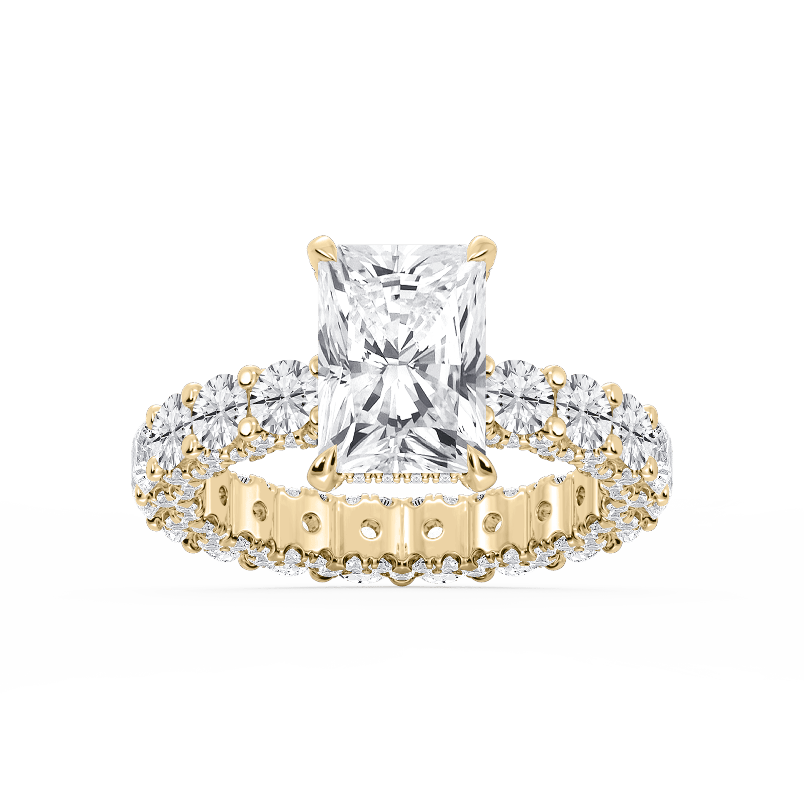 Giselle 2 ctw Radiant Lab Grown Diamond Pavé Eternity Hidden Halo Engagement Ring in yellow finish thumbnail 3
