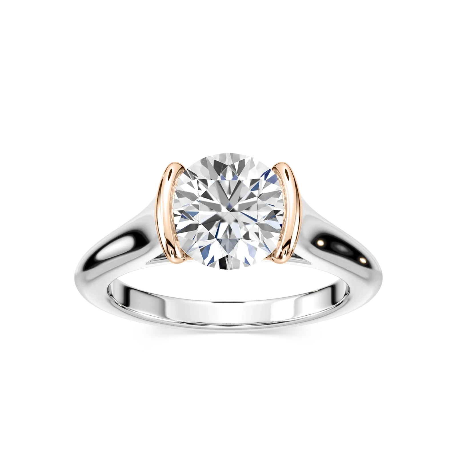 Audrey 1 ½ ctw Round Lab Grown Diamond Half Bezel Two Tone Engagement Ring