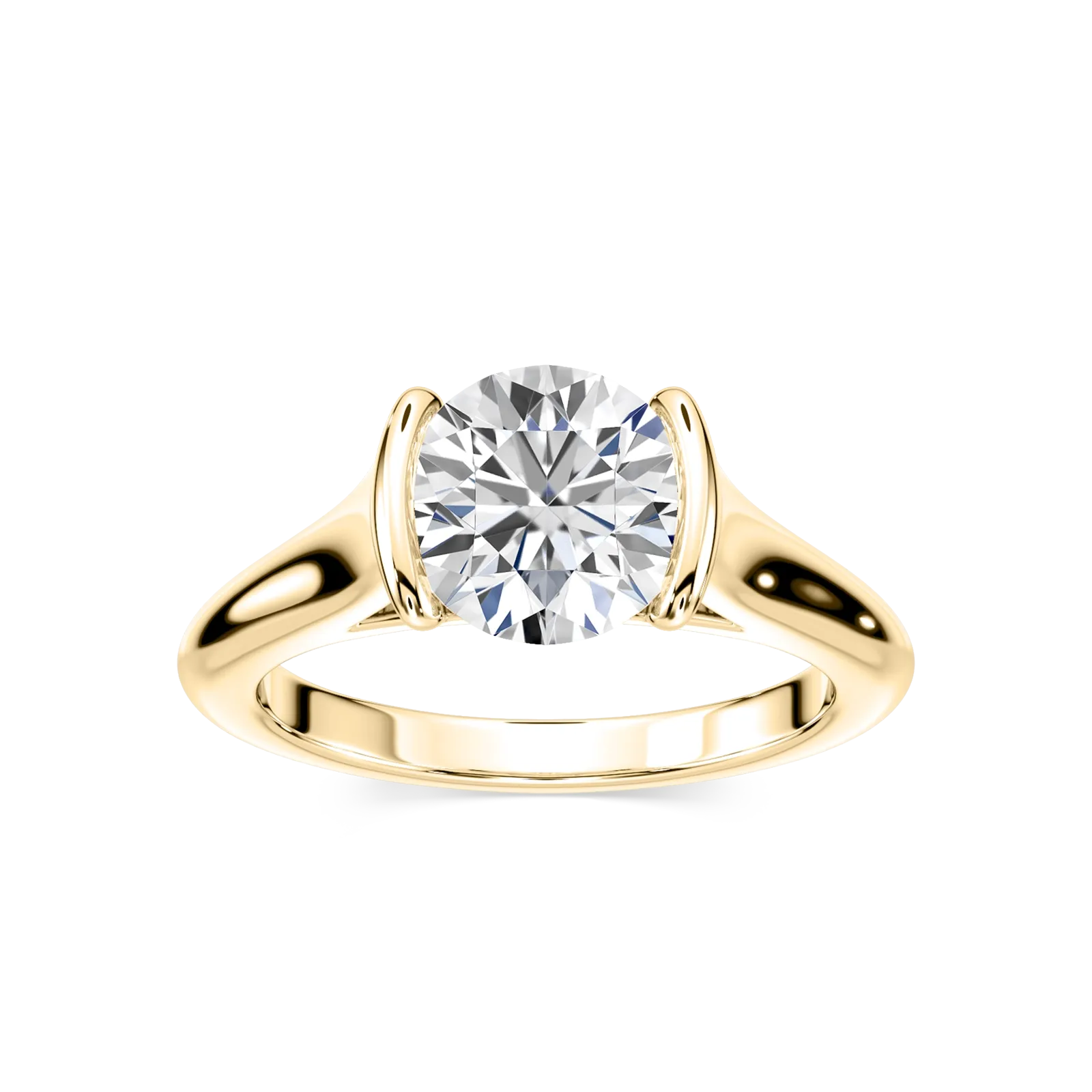 Audrey 1 ½ ctw Round Lab Grown Diamond Half Bezel Two Tone Engagement Ring in yellow finish thumbnail 2
