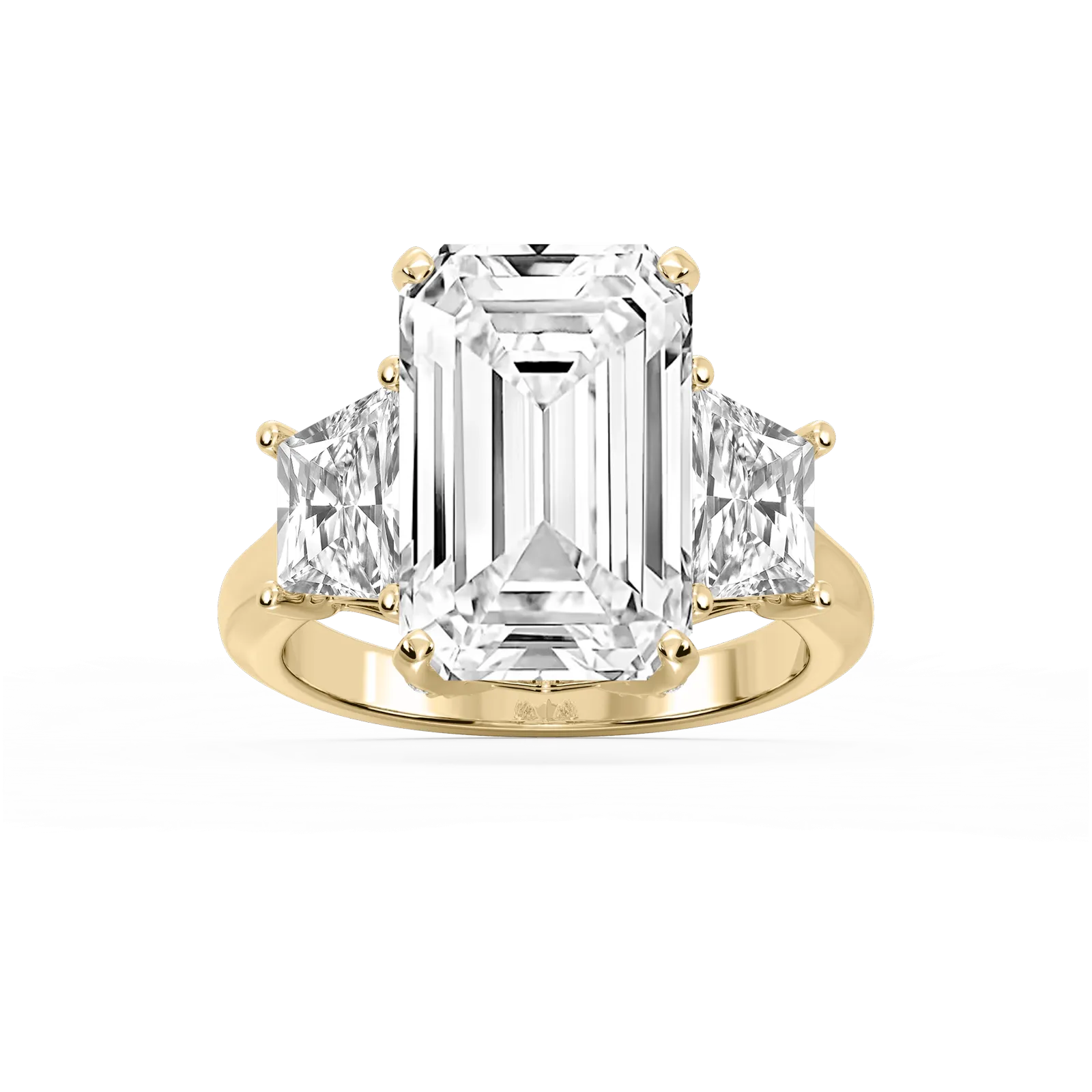 Kinsley 12 ¼ ctw Emerald Lab Grown Diamond Three Stone Engagement Ring in yellow finish thumbnail 2