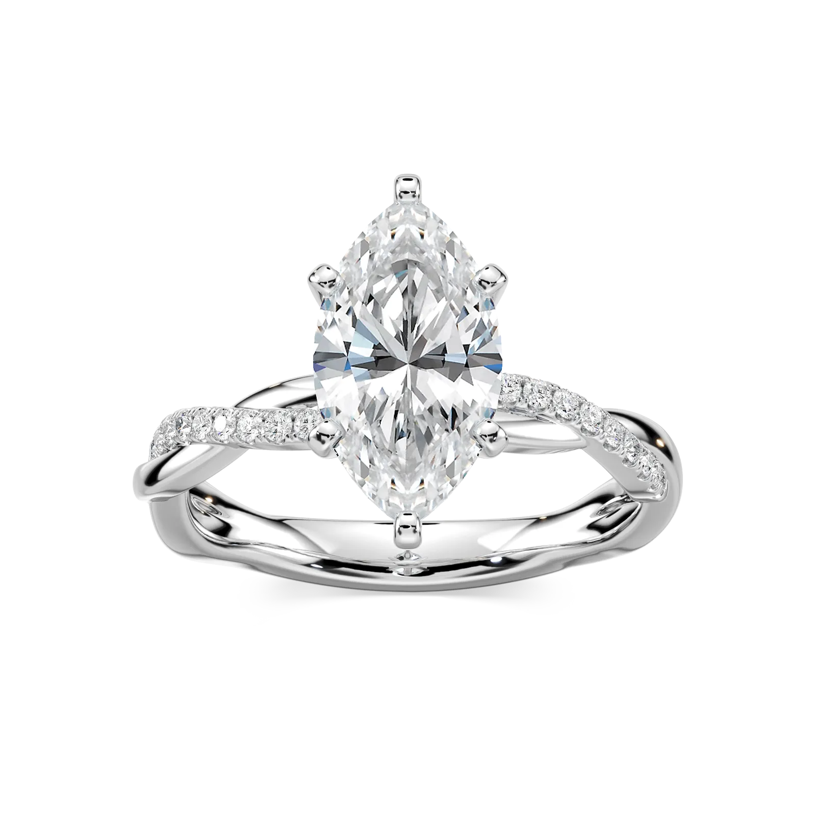 Valentina 1 ¼ ctw Marquise Lab Grown Diamond Petite Twist Side Stone Engagement Ring