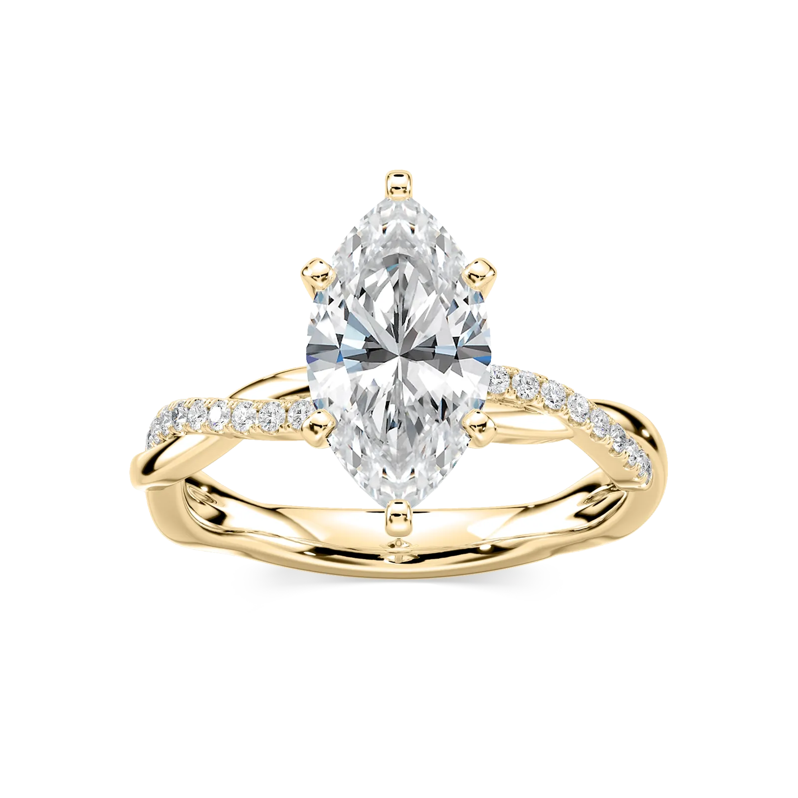 Valentina 1 ¼ ctw Marquise Lab Grown Diamond Petite Twist Side Stone Engagement Ring in yellow finish