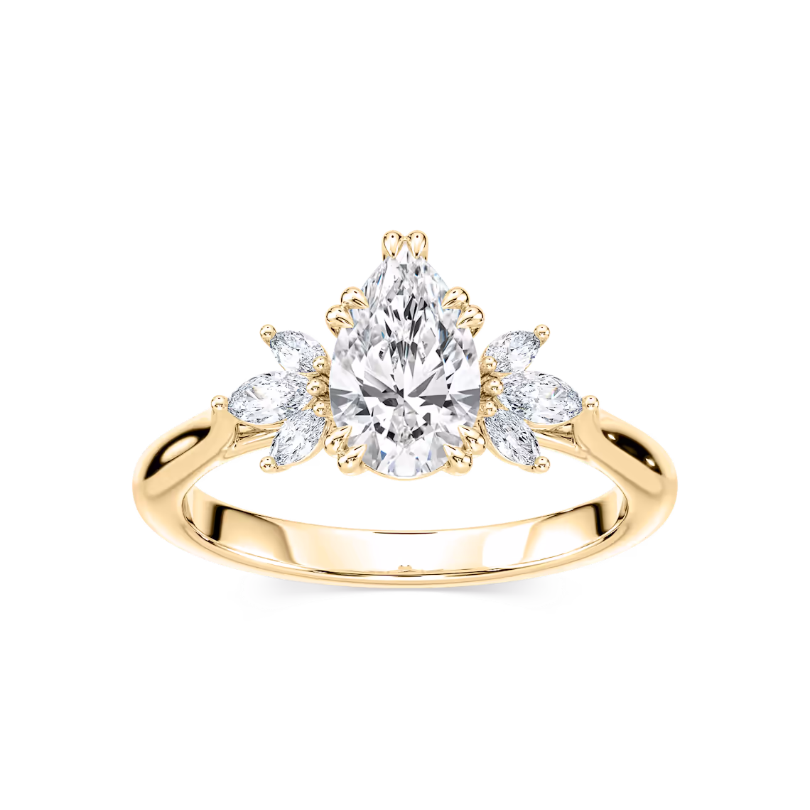 Nirvana 1 ctw Pear Lab Grown Diamond Solitaire Engagement Ring in yellow finish