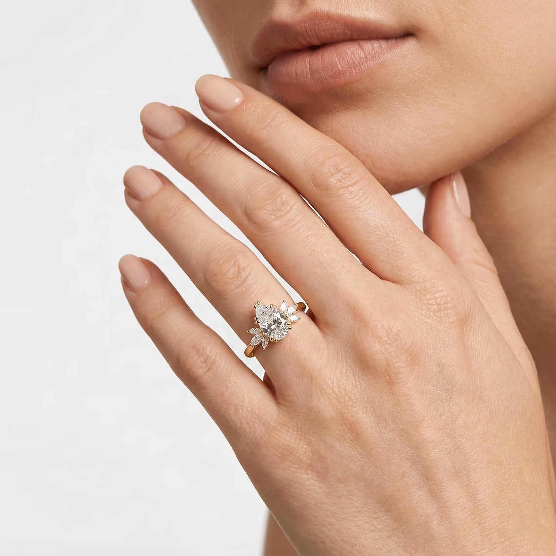 Nirvana 1 ctw Pear Lab Grown Diamond Solitaire Engagement Ring in yellow finish thumbnail 3