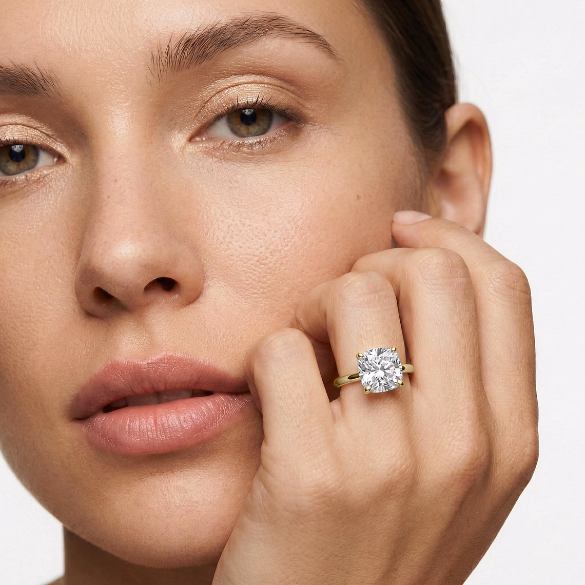Lauren 1 ctw Cushion Lab Grown Diamond Traditional Four Prong Solitaire Engagement Ring in yellow finish thumbnail 3
